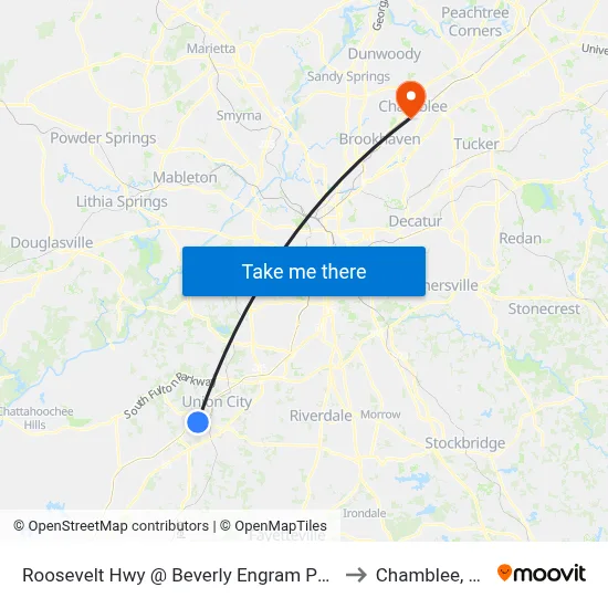 Roosevelt Hwy @ Beverly Engram Pkwy to Chamblee, GA map