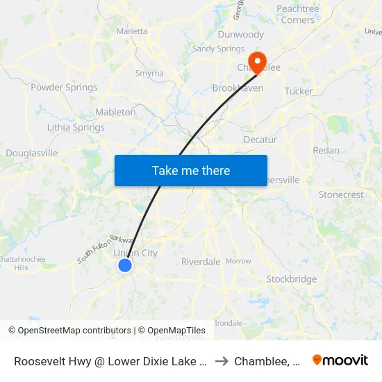 Roosevelt Hwy @ Lower Dixie Lake Rd to Chamblee, GA map