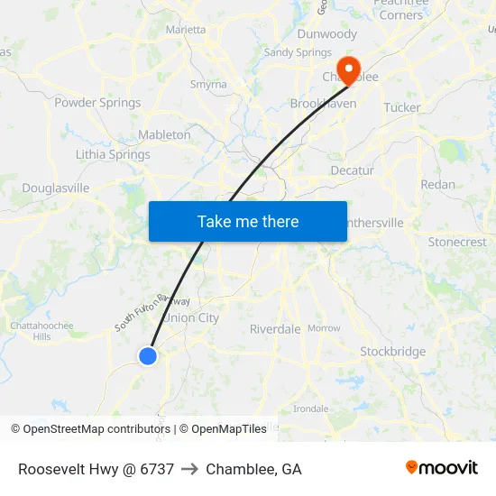 Roosevelt Hwy @ 6737 to Chamblee, GA map
