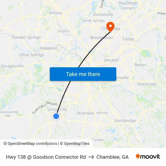 Hwy 138 @ Goodson Connector Rd to Chamblee, GA map