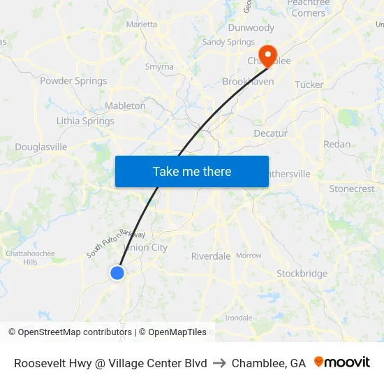 Roosevelt Hwy @ Village Center Blvd to Chamblee, GA map