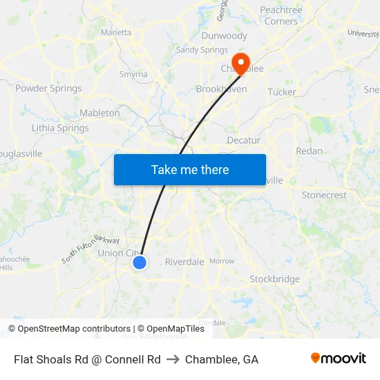 Flat Shoals Rd @ Connell Rd to Chamblee, GA map