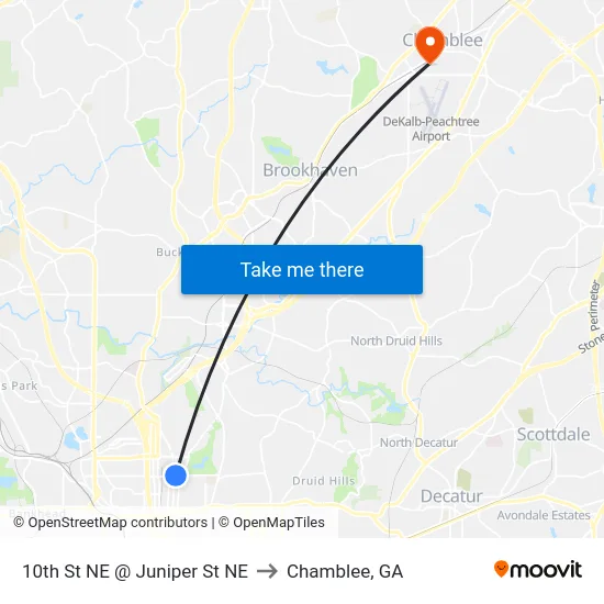 10th St NE @ Juniper St NE to Chamblee, GA map
