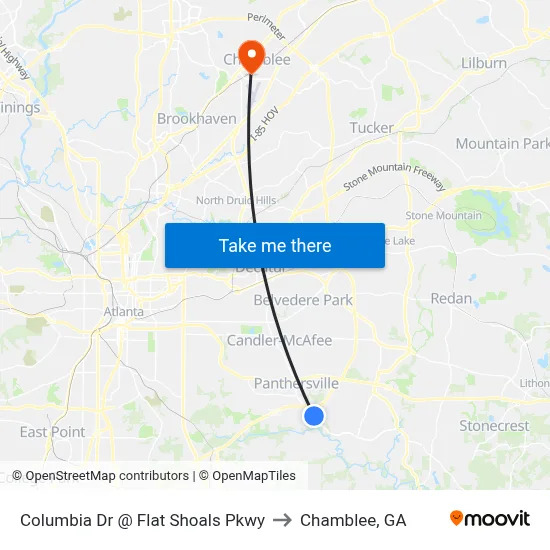 Columbia Dr @ Flat Shoals Pkwy to Chamblee, GA map