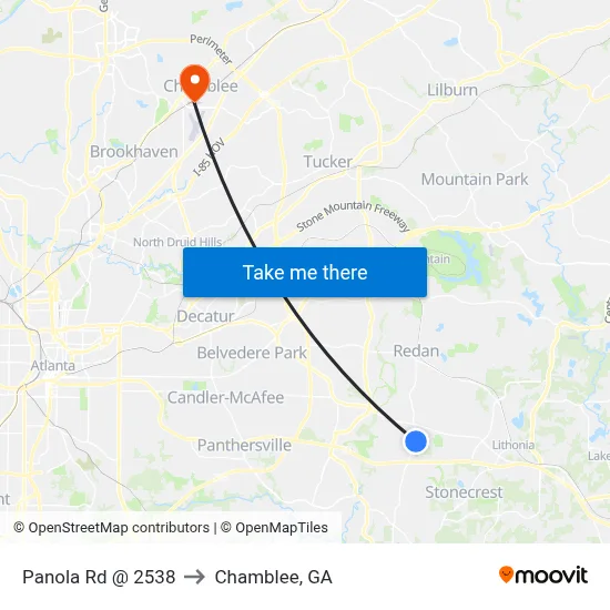 Panola Rd @ 2538 to Chamblee, GA map