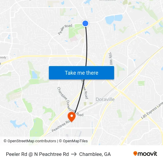 Peeler Rd @ N Peachtree Rd to Chamblee, GA map