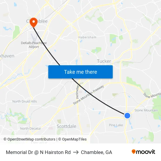 Memorial Dr @ N Hairston Rd to Chamblee, GA map