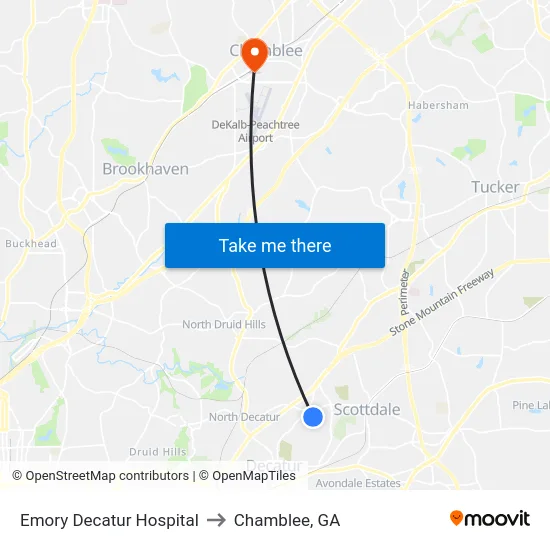 Emory Decatur Hospital to Chamblee, GA map