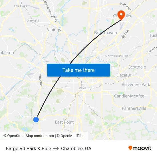 Barge Rd Park & Ride to Chamblee, GA map