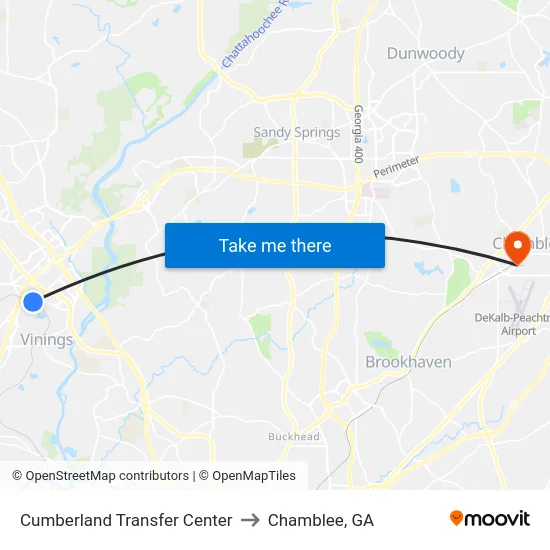 Cumberland Transfer Center to Chamblee, GA map