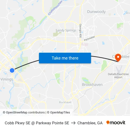 Cobb Pkwy SE @ Parkway Pointe SE to Chamblee, GA map