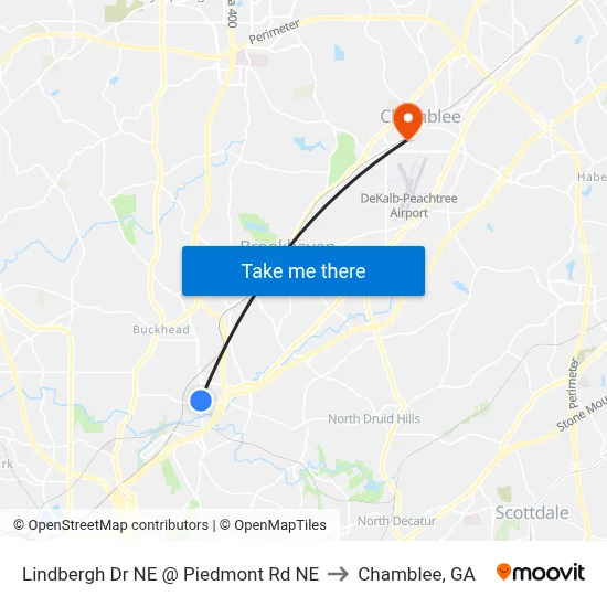 Lindbergh Dr NE @ Piedmont Rd NE to Chamblee, GA map