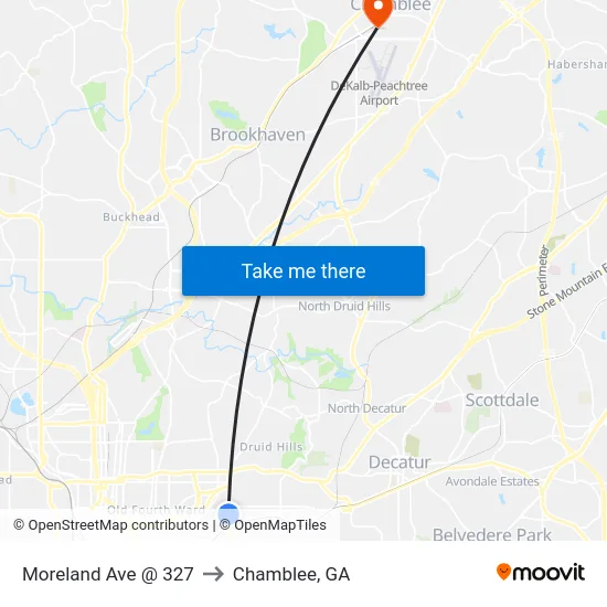 Moreland Ave @ 327 to Chamblee, GA map