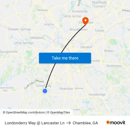 Londonderry Way @ Lancaster Ln to Chamblee, GA map