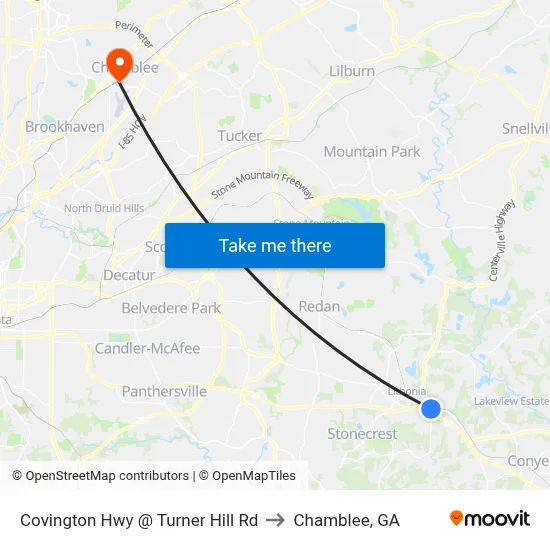 Covington Hwy @ Turner Hill Rd to Chamblee, GA map