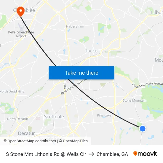 S Stone Mnt Lithonia Rd @ Wells Cir to Chamblee, GA map