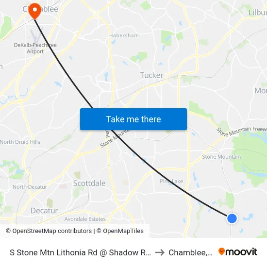 S Stone Mtn Lithonia Rd @ Shadow Rock Dr to Chamblee, GA map