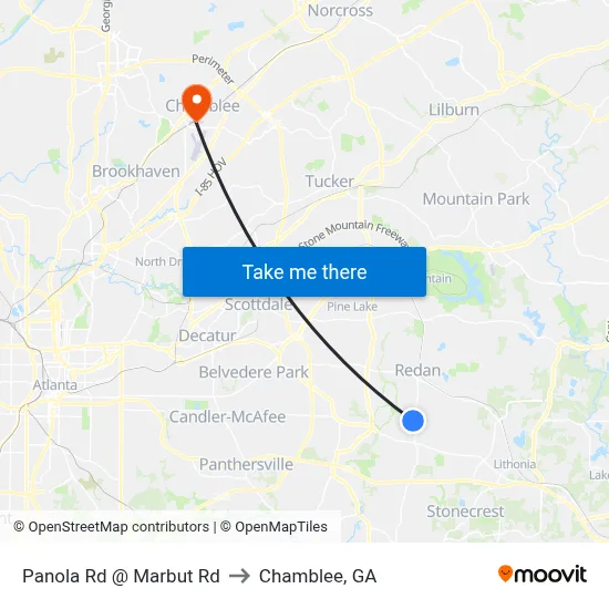Panola Rd @ Marbut Rd to Chamblee, GA map