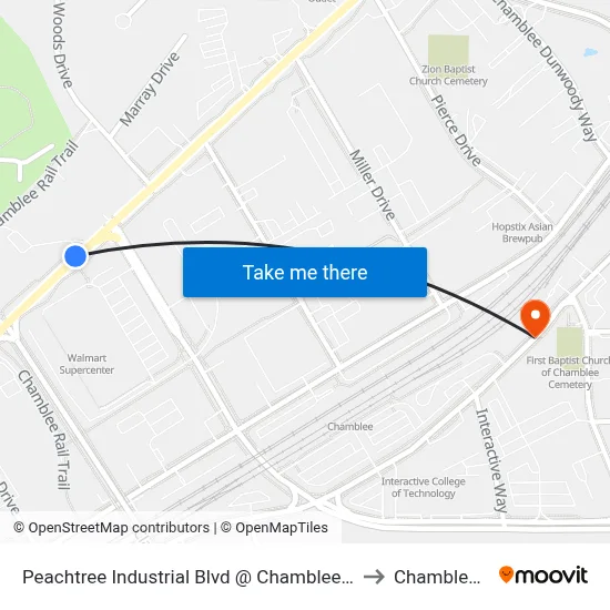 Peachtree Industrial Blvd @ Chamblee Tucker Rd to Chamblee, GA map
