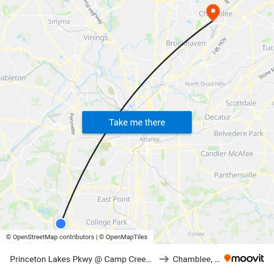 Princeton Lakes Pkwy @ Camp Creek Pkwy to Chamblee, GA map