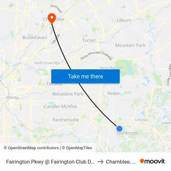 Fairington Pkwy @ Fairington Club Drive to Chamblee, GA map