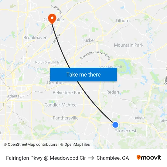 Fairington Pkwy @ Meadowood Cir to Chamblee, GA map