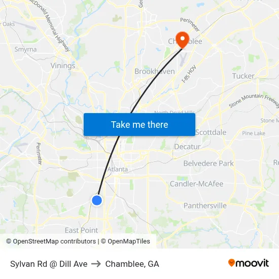 Sylvan Rd @ Dill Ave to Chamblee, GA map