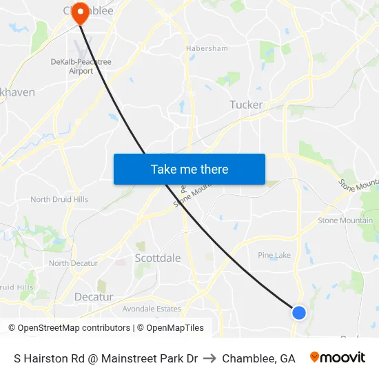 S Hairston Rd @ Mainstreet Park Dr to Chamblee, GA map