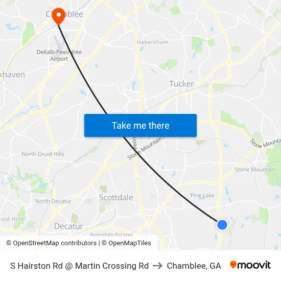 S Hairston Rd @ Martin Crossing Rd to Chamblee, GA map