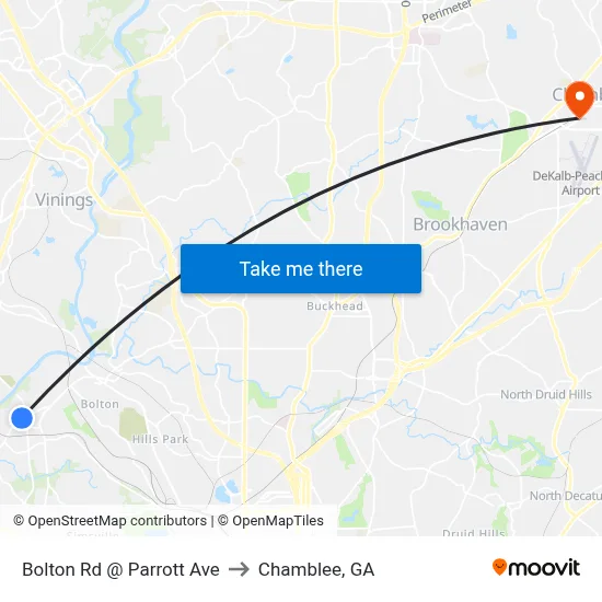 Bolton Rd @ Parrott Ave to Chamblee, GA map