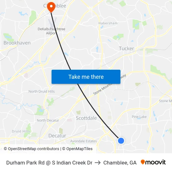 Durham Park Rd @ S Indian Creek Dr to Chamblee, GA map