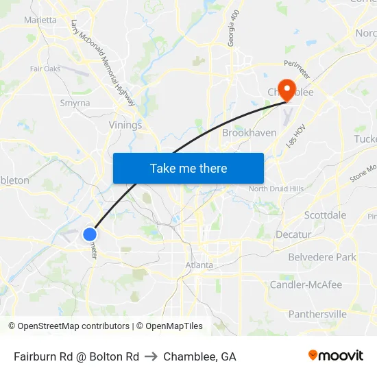 Fairburn Rd @ Bolton Rd to Chamblee, GA map