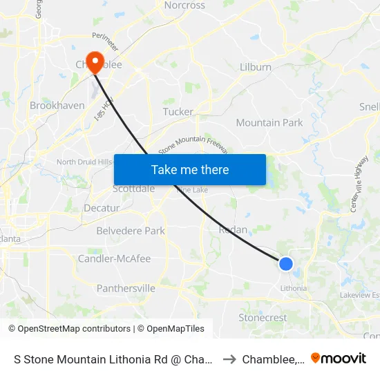 S Stone Mountain Lithonia Rd @ Chapman Rd to Chamblee, GA map