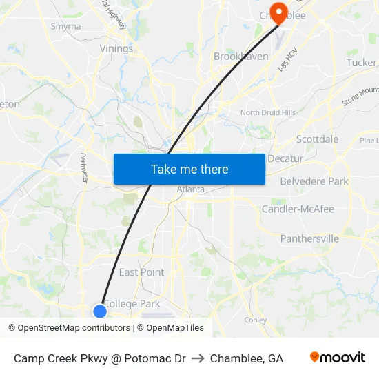 Camp Creek Pkwy @ Potomac Dr to Chamblee, GA map