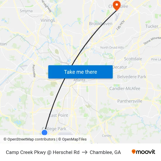 Camp Creek Pkwy @ Herschel Rd to Chamblee, GA map