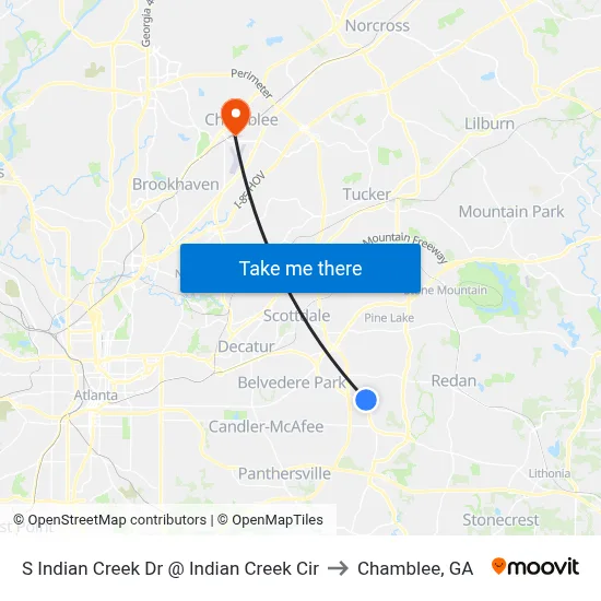 S Indian Creek Dr @ Indian Creek Cir to Chamblee, GA map