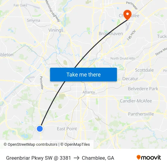 Greenbriar Pkwy SW @ 3381 to Chamblee, GA map