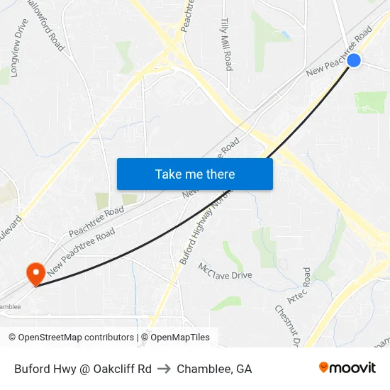 Buford Hwy @ Oakcliff Rd to Chamblee, GA map