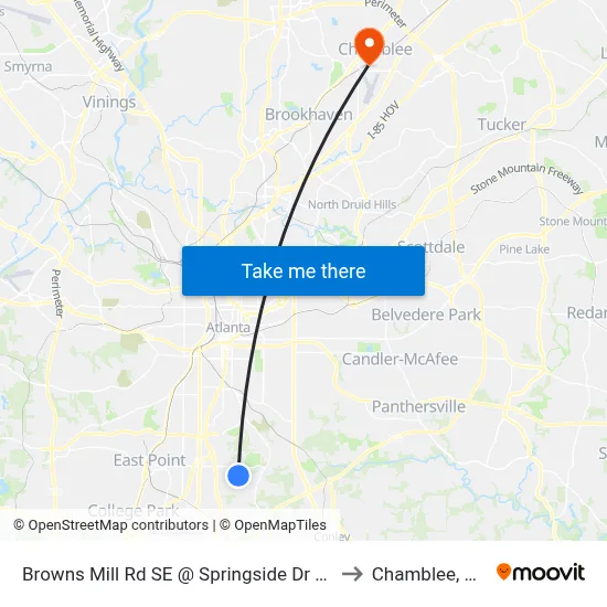Browns Mill Rd SE @ Springside Dr SE to Chamblee, GA map