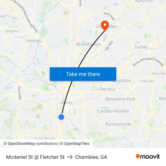 Mcdaniel St @ Fletcher St to Chamblee, GA map