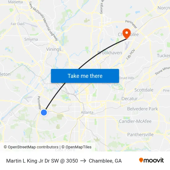 Martin L King Jr Dr SW @ 3050 to Chamblee, GA map