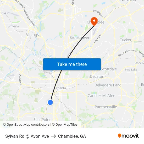 Sylvan Rd @ Avon Ave to Chamblee, GA map