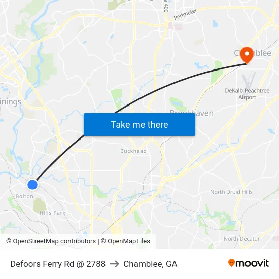 Defoors Ferry Rd @ 2788 to Chamblee, GA map