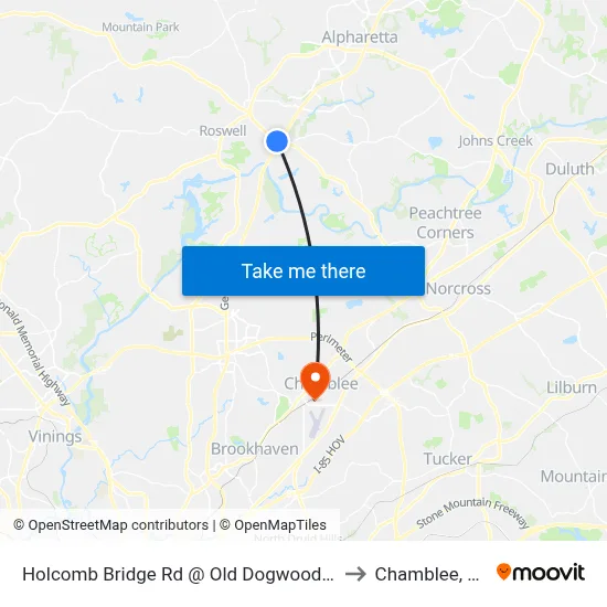 Holcomb Bridge Rd @ Old Dogwood Rd to Chamblee, GA map