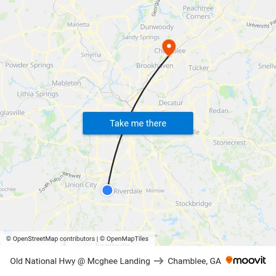 Old National Hwy @ Mcghee Landing to Chamblee, GA map