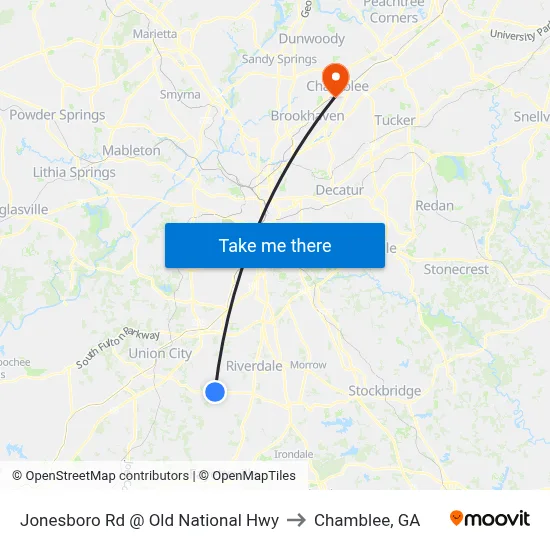 Jonesboro Rd @ Old National Hwy to Chamblee, GA map