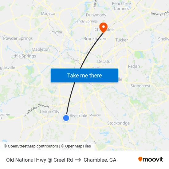 Old National Hwy @ Creel Rd to Chamblee, GA map