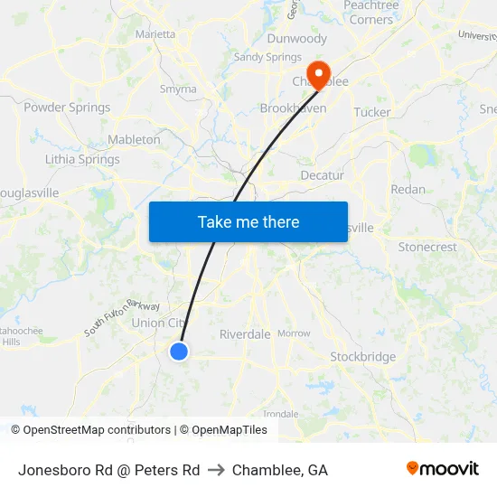 Jonesboro Rd @ Peters Rd to Chamblee, GA map