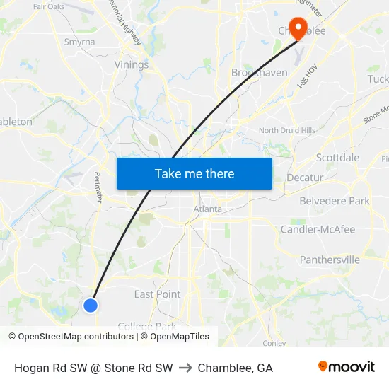 Hogan Rd SW @ Stone Rd SW to Chamblee, GA map