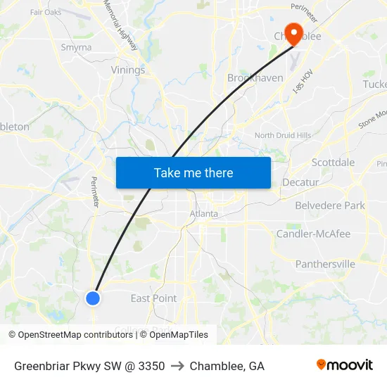 Greenbriar Pkwy SW @ 3350 to Chamblee, GA map